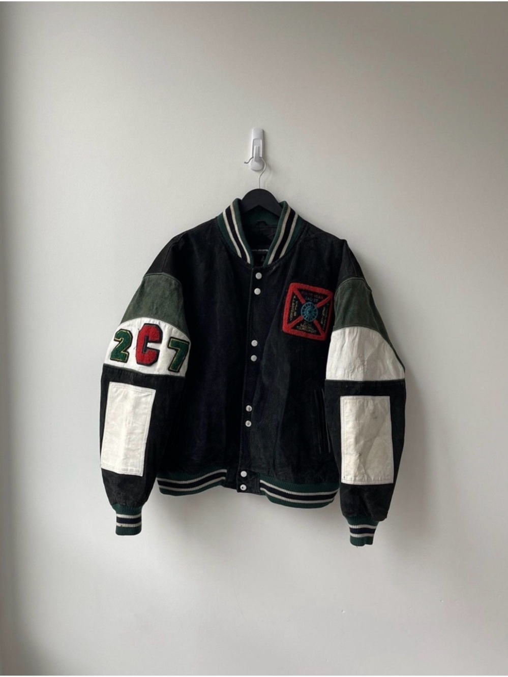 Black & Green Varsity Jacket with White Accents